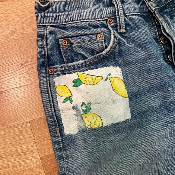 GRLFRND / Helena custome painted bee lemon Straight Leg Jeans Close To You 26 - Picture 4 of 8